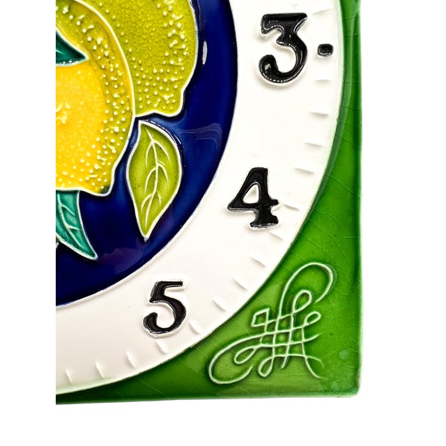 Mediterranean Vintage Italian Majolica Style Lemon Ceramic Wall Clock | Hand Painted Citrus Kitchen Decor - Mediterranean, Cottagecore For Sale - Image 3 of 11