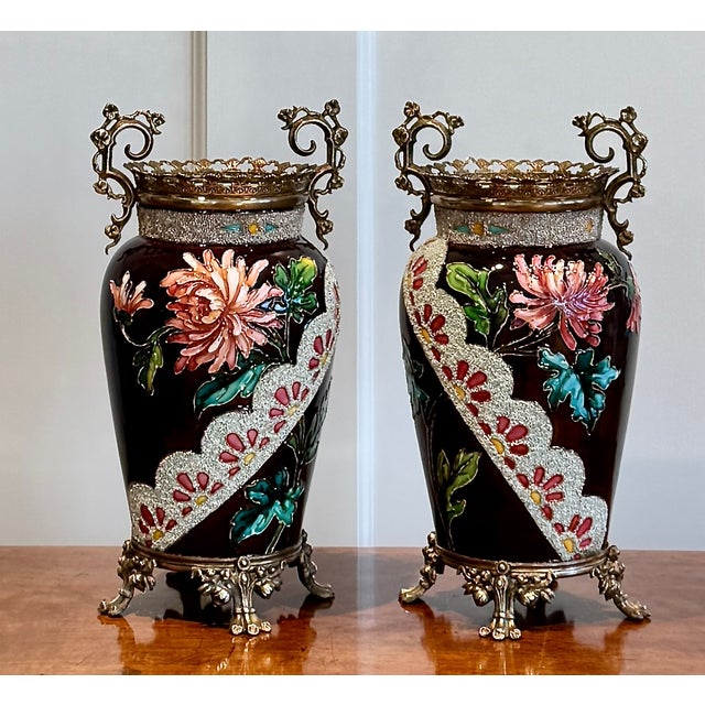 Edouard Gilles Barbotine Vases, Pair, France Circa 1880 For Sale - Image 12 of 12