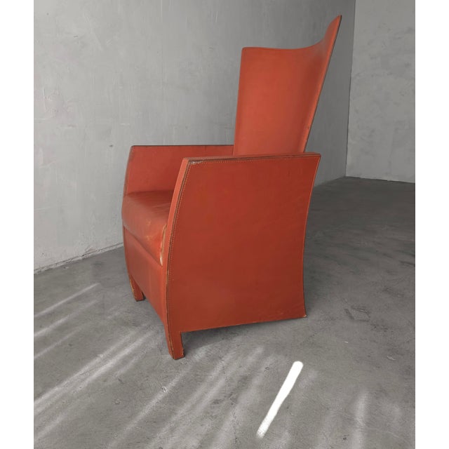 1960s Vintage Italian Sculptural High-Back Leather Armchair For Sale - Image 5 of 10