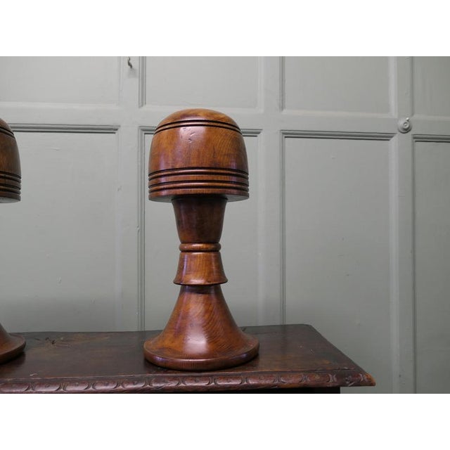 Large Turned Oak Wig Stands or Hat Displays, 1950, Set of 2 For Sale - Image 4 of 8