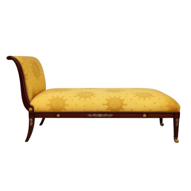 Mid-Century French Empire Style Chaise With Mahogany and Bronze Frame For Sale - Image 4 of 7