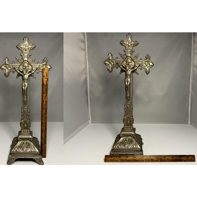 Antique French Altar Crucifix: Jesus Christ, Holy Trinity, Gospels c. 1900 For Sale - Image 10 of 10
