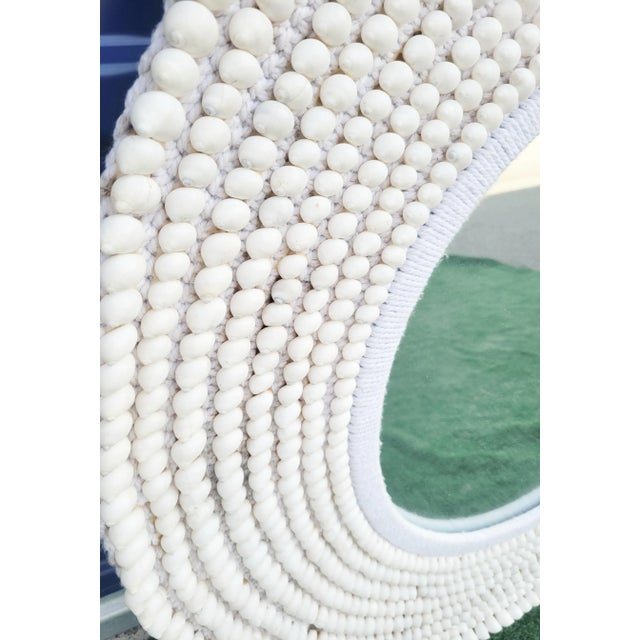 White Large Round Coastal Seashell White Wall Mirror For Sale - Image 8 of 8