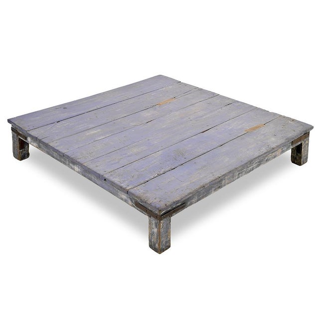 Wooden Coffee Table with Blue Patina For Sale - Image 6 of 6