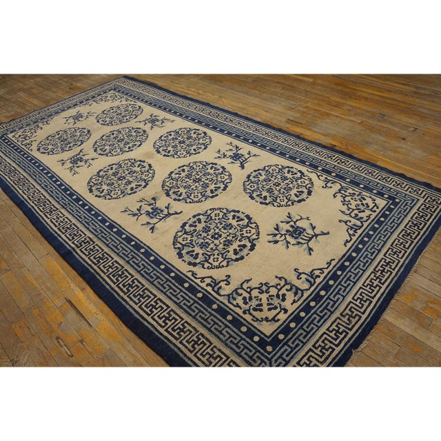 Mid-19th Beige Greek Key Antique Chinese Ningxia Carpet Knotted 5'2" X 10'2" Rug For Sale In New York - Image 6 of 9
