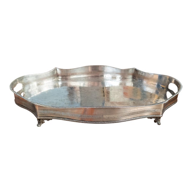 20th Century English Victorian Style Silverplate Drinks Tray With Gallery For Sale