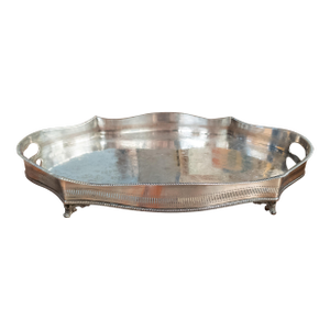 20th Century English Victorian Style Silverplate Drinks Tray With Gallery