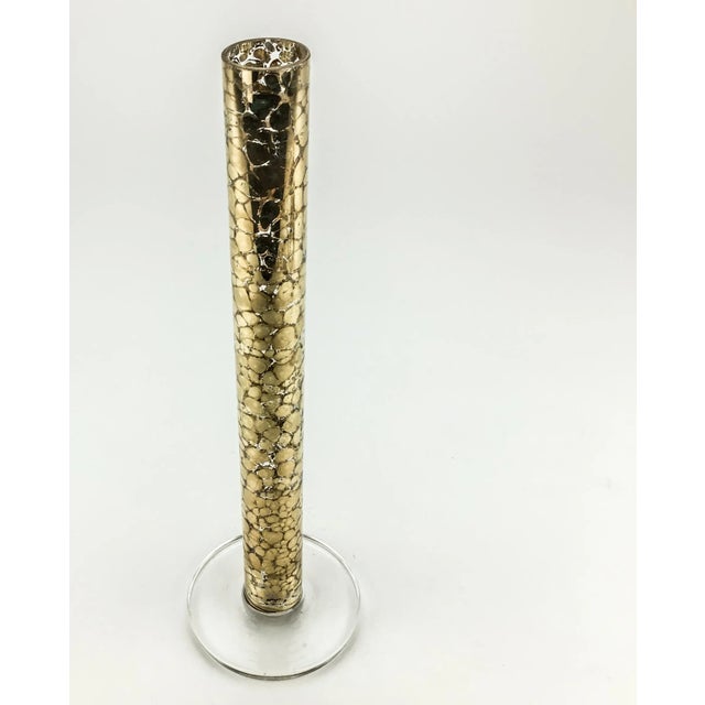 Tall Hand Blown Glass Gold Splattered Crackle Bud Vase For Sale - Image 9 of 9