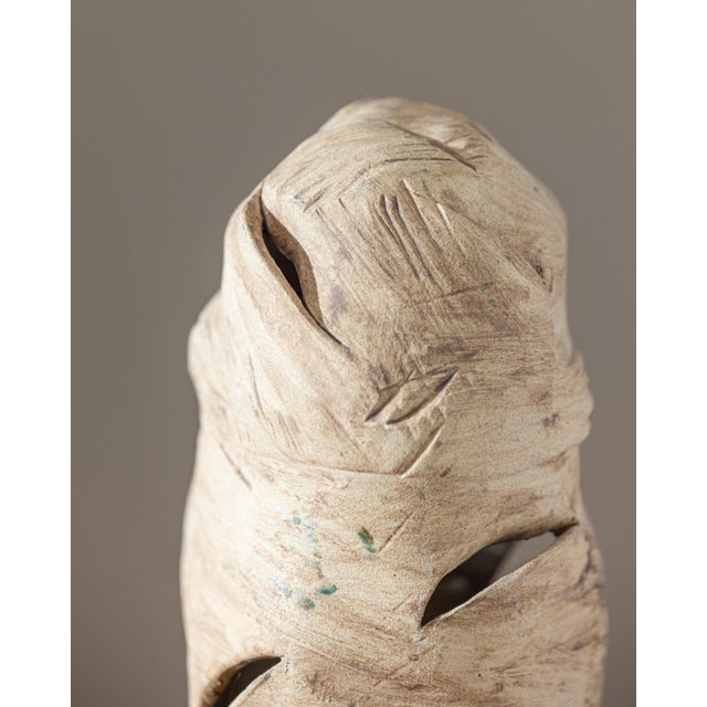Tan Signed Sculptural Studio Ceramic Pottery Vessel, Dated 2008 For Sale - Image 8 of 10
