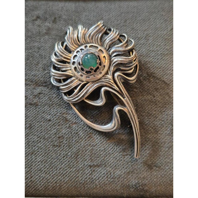 Peacock Feather No. 16/1000 Brooch in Silver & Chrysoprase in the style of Alphonse Mucha, 1992 For Sale - Image 11 of 16