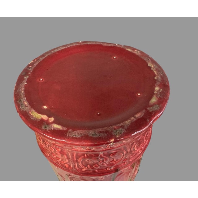 Mid 20th Century Blended Majolica Multi Colored Drip Glazed Art Pottery 21.5" Umbrella Stand For Sale - Image 6 of 10