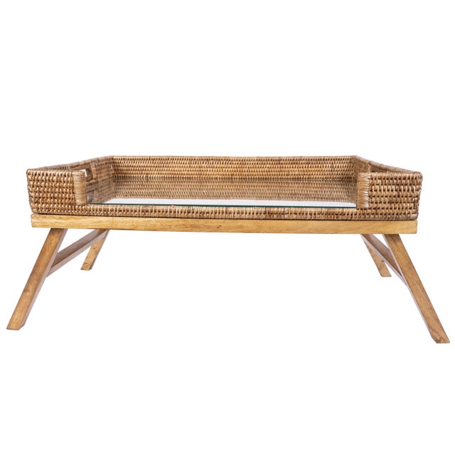Artifacts Rattan Breakfast Tray/Table in Honey Brown with Glass For Sale - Image 4 of 5