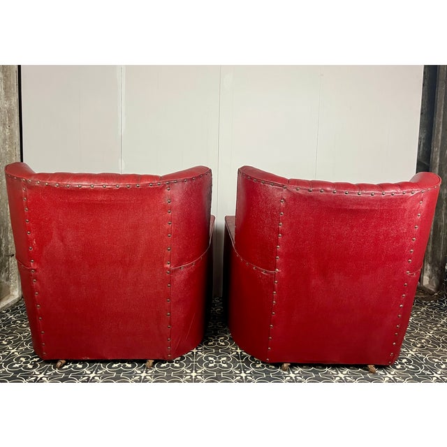 Textile Antique Art Deco Red Club Chairs, 1930s, Set of 2 For Sale - Image 7 of 18