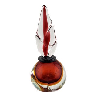 Fusion Z Chip Scarborough Ruby Shoal Art Glass Perfume Bottle Czech Flame Stopper Signed For Sale