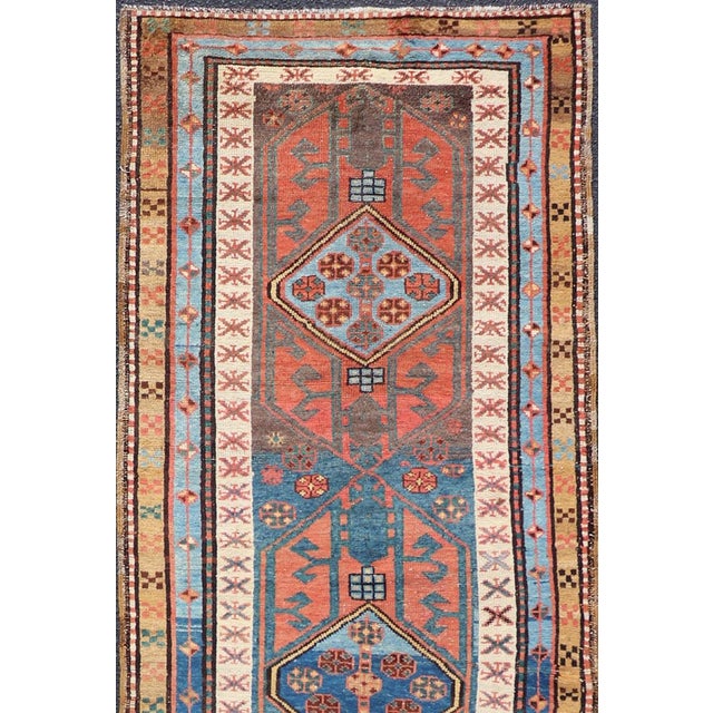 Antique Colorful Persian Heriz-Serapi Runner With a Bold Geometric Design 3'1 X 10'10 For Sale - Image 9 of 13