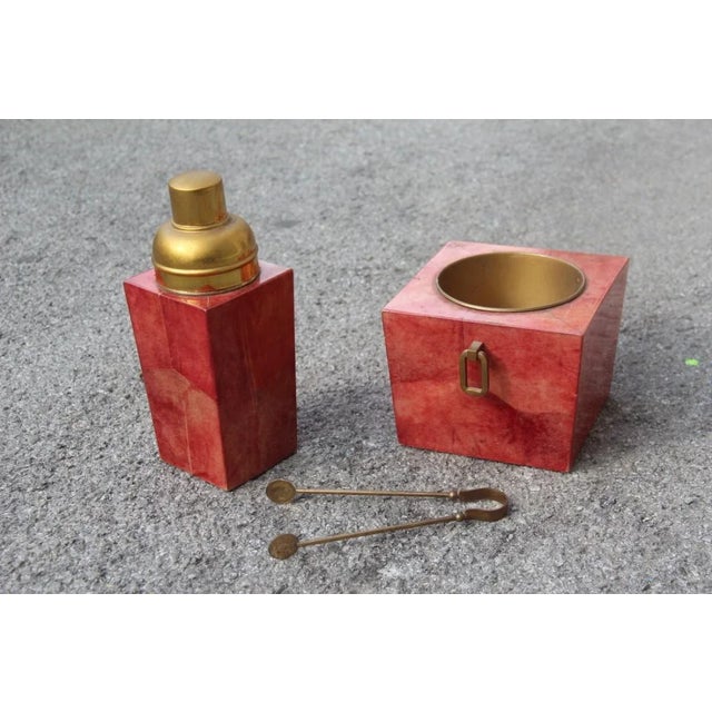 1950s Brass & Goatskin Ice Box and Pitcher by Aldo Tura, 1950s, Set of 2 For Sale - Image 5 of 16