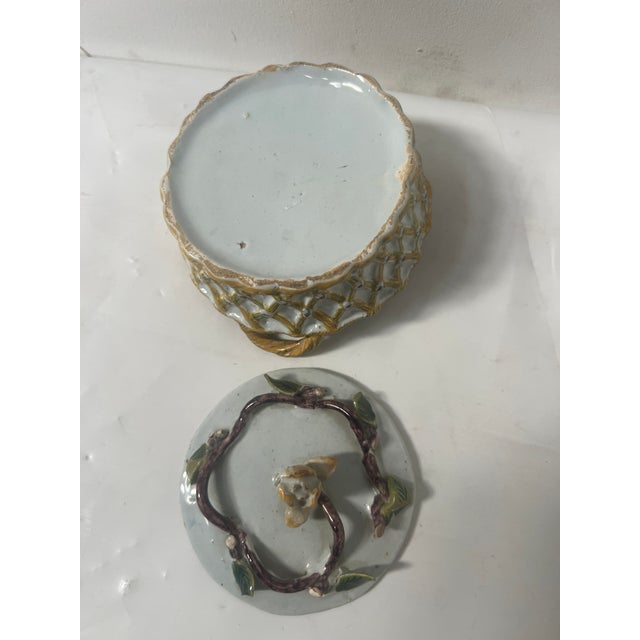 Polychrome Earthenware Butter Dish with Two Handles For Sale - Image 6 of 13