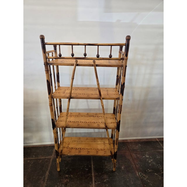 Late 19th Century Burnt Bamboo Ball Finals 4 Shelf Etagere Victorian Bookcase For Sale - Image 5 of 9
