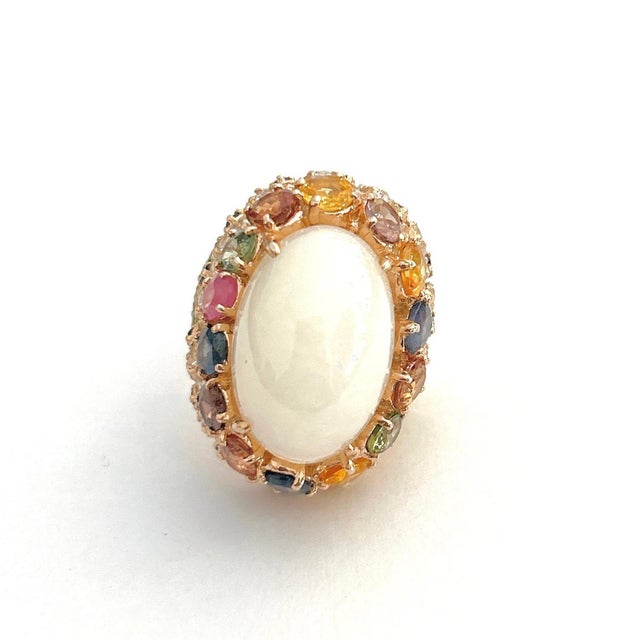 Bochic “Flamenco” Opal & Multi Fancy Color Sapphires Cocktail Ring 18K Gold, Size 7.5 For Sale In New York - Image 6 of 7