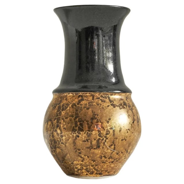 Ceramic Art Deco Vase in Black and Gold Craquele, 1930s For Sale - Image 7 of 7