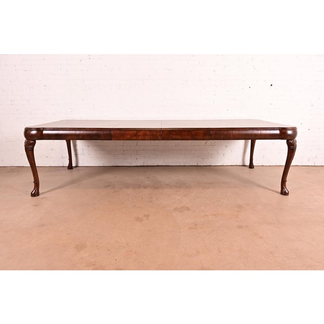 Queen Anne 19th Century Antique Queen Anne Burl Wood Extension Dining Table, Newly Refinished For Sale - Image 3 of 14