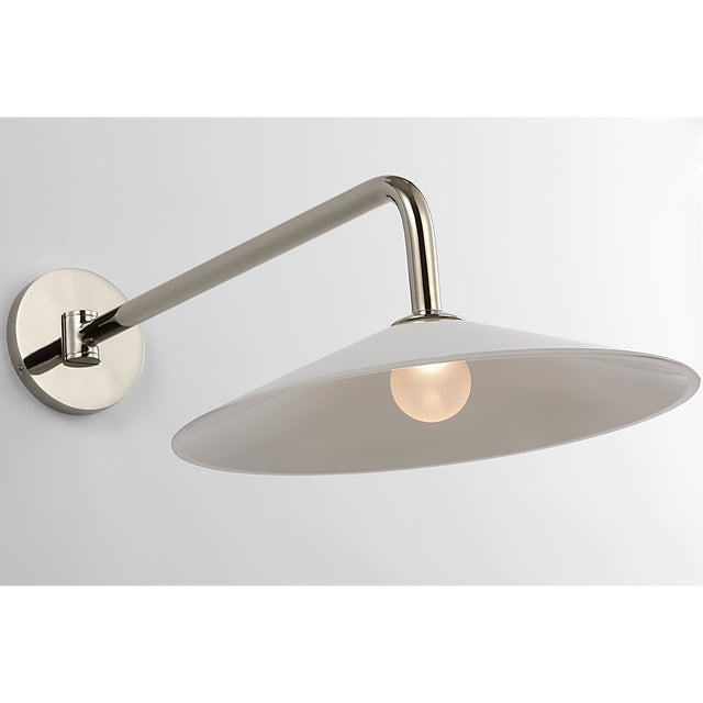 Amber Lewis for Visual Comfort Signature Ponce 9" Articulating Sconce in Polished Nickel with Milk White Glass Shade For Sale In Houston - Image 6 of 12