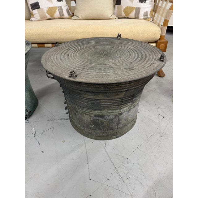 1950s 2 Southeast Asian Bronze Rain Drums with Great Patina For Sale - Image 11 of 18