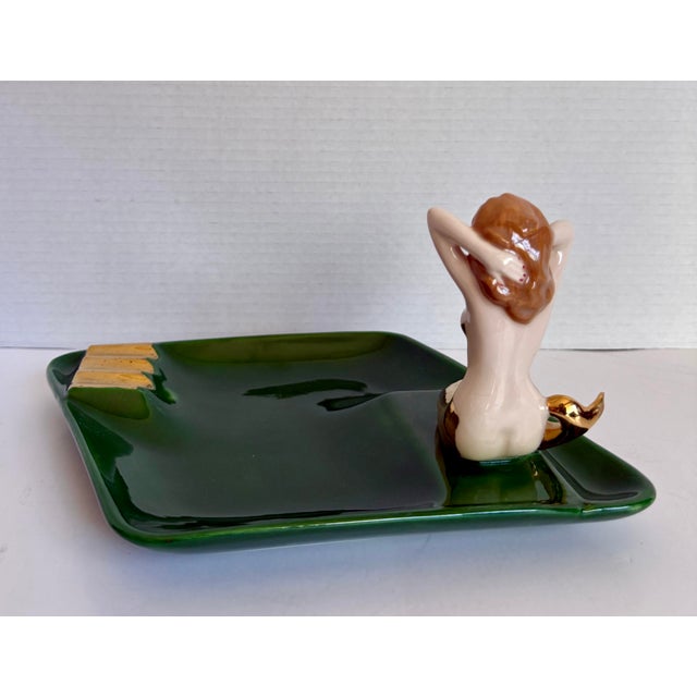 Emerald Vintage Bathing Beauty Mermaid Figural Ceramic Ashtray Catchall by Holland Mold For Sale - Image 8 of 10