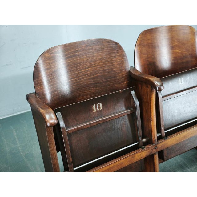 Czech Art Deco 2-Seater Cinema Bench in Beech Wood, 1920s For Sale - Image 4 of 15