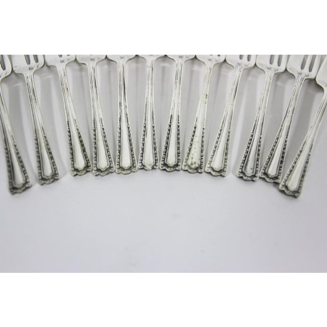 Vintage English Silver Plated Pastry Cake Dessert Forks in Original Case- 12 Pieces For Sale - Image 6 of 10