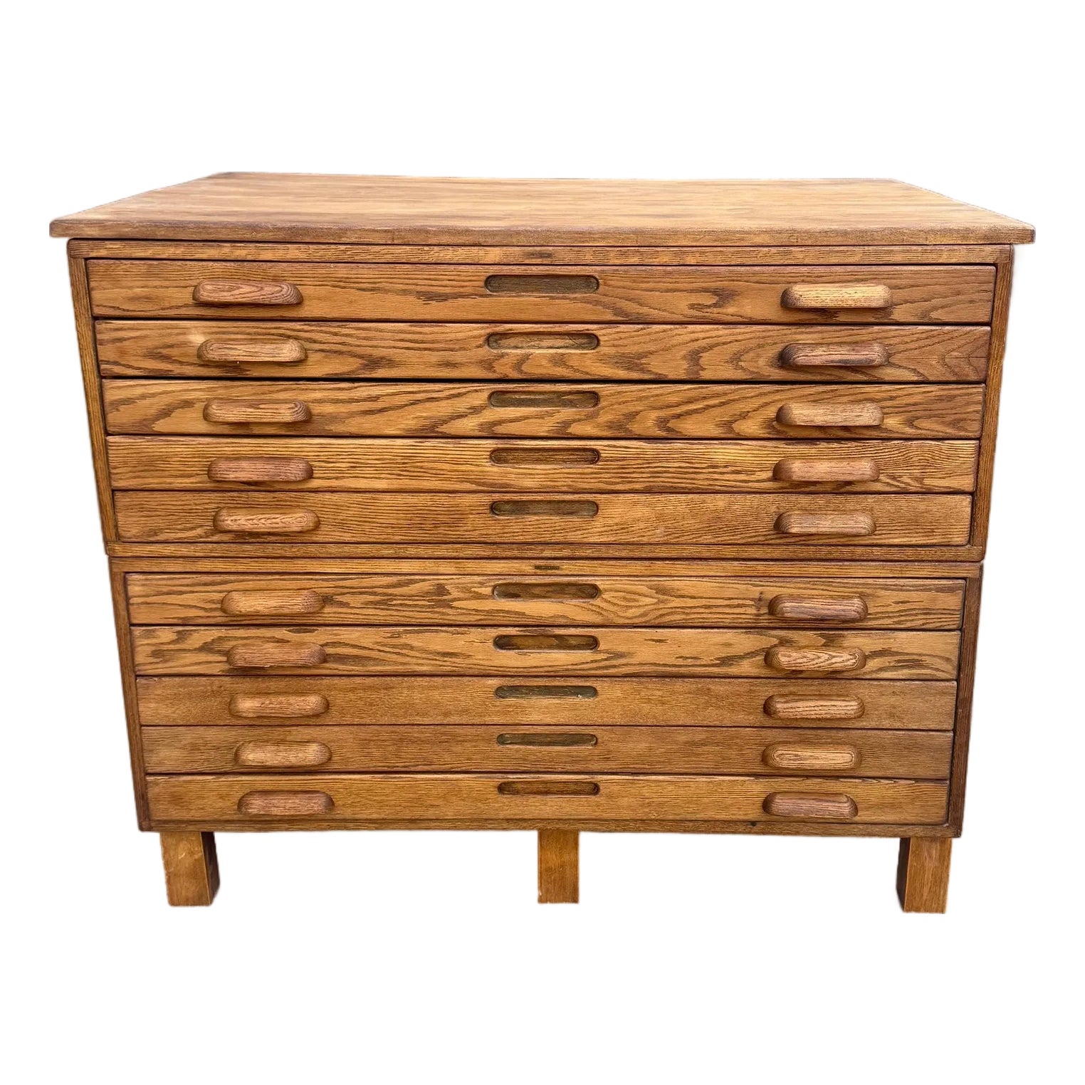 Vintage Hamilton Oak Flat File Double-Stack Cabinet | Chairish