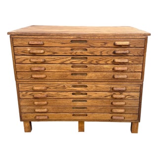 Vintage Hamilton Oak Flat File Double-Stack Cabinet For Sale
