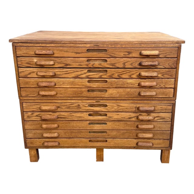 Vintage Hamilton Oak Flat File Double-Stack Cabinet For Sale
