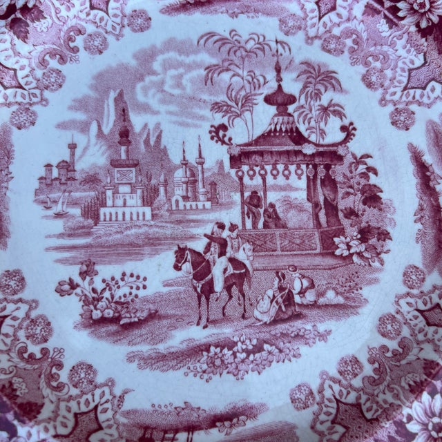 A Pair of Antique Staffordshire "Palestine" Pink Transfer Decorated Plates, 1830’s For Sale - Image 4 of 12