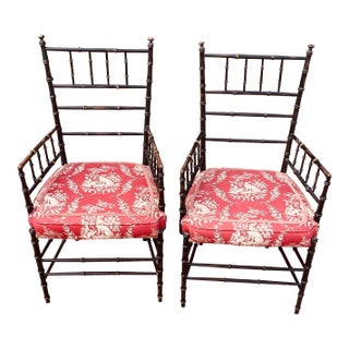 1950s Faux Bamboo English Arm Chairs - Set of 2 For Sale