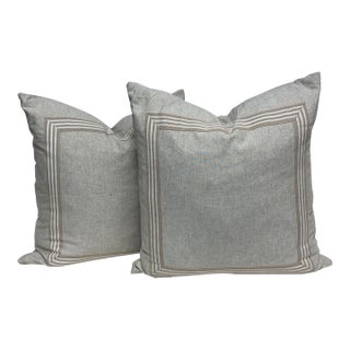 Thom Filicia Home Collection Striped Border Decorative Pillows, Pair For Sale