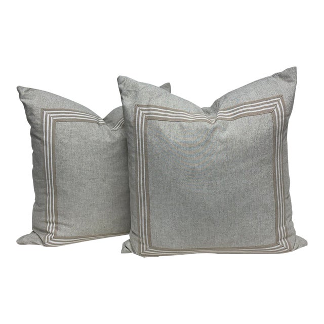 Thom Filicia Home Collection Striped Border Decorative Pillows, Pair For Sale