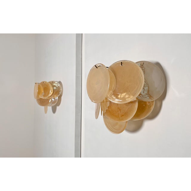 Iridescent Alabaster Gold Disc Glass Wall Sconces, 1990s, Set of 2 For Sale - Image 13 of 18