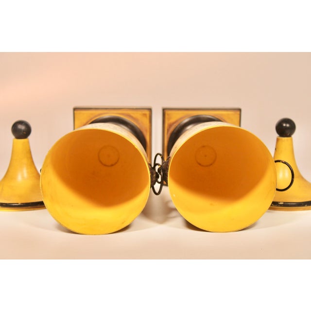 Yellow Mid Century Italian Yellow Tole Urns - a Pair For Sale - Image 8 of 13