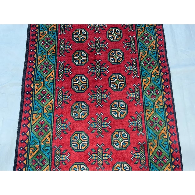 1990s Red and Turquoise Turkmen Tribal Wool Runner Rug, 2'9" X 15'9" For Sale - Image 5 of 13