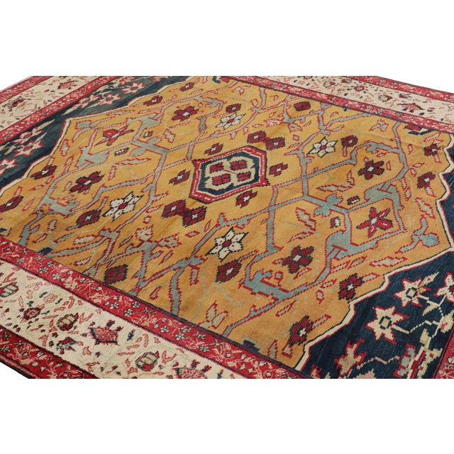 Rug & Kilim Antique Agra Rug in Gold With Medallion and Floral Patterns, From Rug & Kilim For Sale - Image 4 of 8