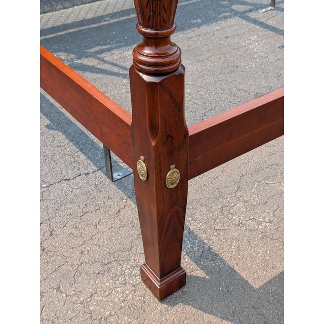 Brown Vintage Statton Furniture Georgian Style Rice Carved Mahogany Queen Size Poster Bedframe For Sale - Image 8 of 12