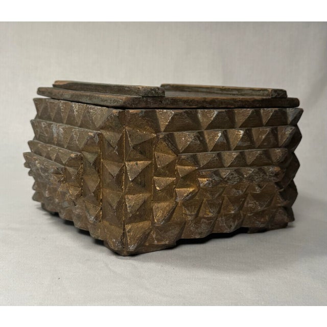Rustic European Antique European Tramp Art Lidded Solid Wood Decorative Box For Sale - Image 3 of 10