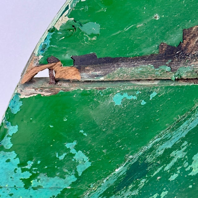 Early 20th Century Demilune Shaped Hand Constructed Wooden Accent Table in Naturally Distressed Avocado Green For Sale - Image 9 of 13