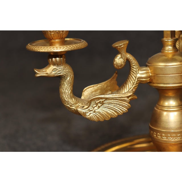 1930s French Empire Style Bouillotte Lamp With Blue Tole Shade and Gilt Bronze For Sale - Image 5 of 10