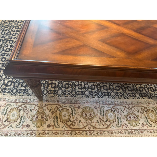 Vintage Regency Style Mahogany Parquetry Coffee Table With Flame Mahogany Apron For Sale - Image 11 of 15