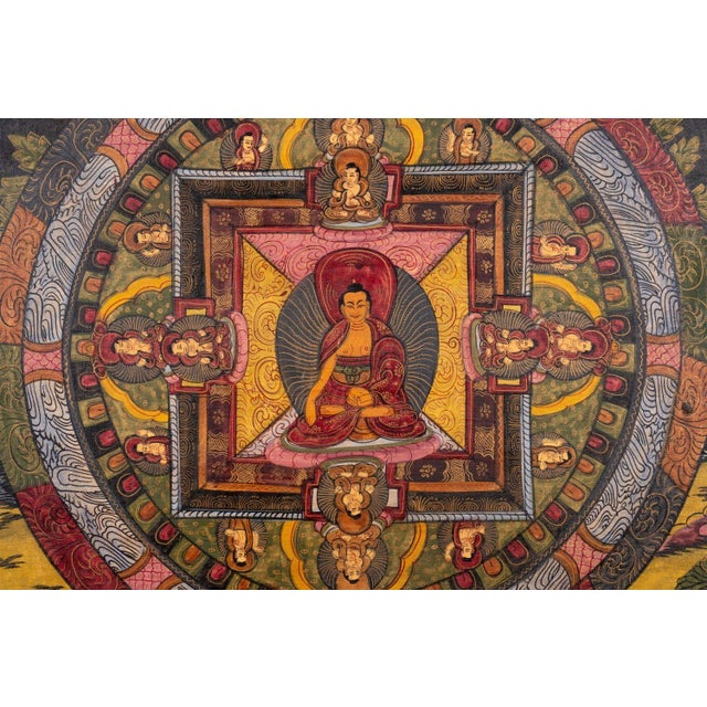 Antique 19th Century Tibetan Buddhist Mandala Thangka With Meditation Buddha For Sale In Denver - Image 6 of 9