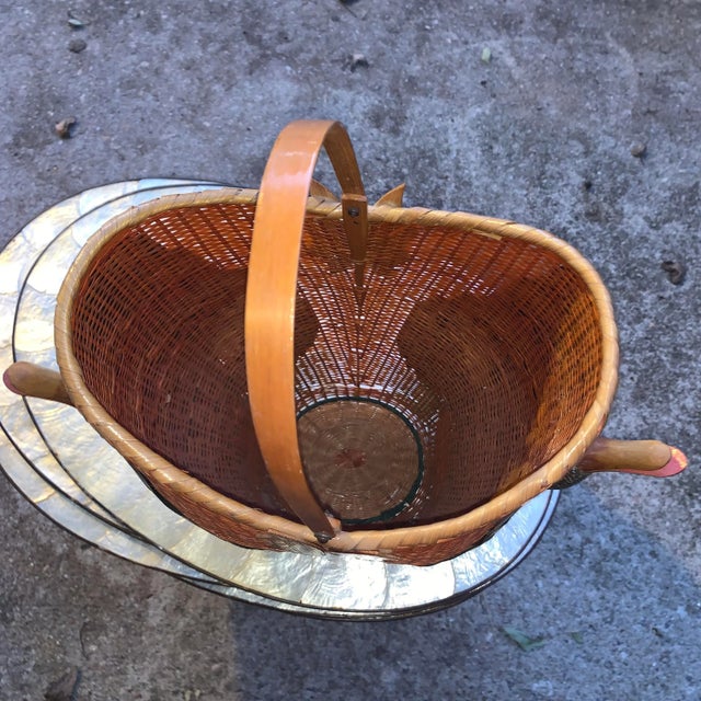 1980s 1980s Earth-Tone Double Headed Geese Basket With Handle For Sale - Image 5 of 13