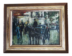 Adolfo Carducci, Calèche, Oil on Cardboard, Framed