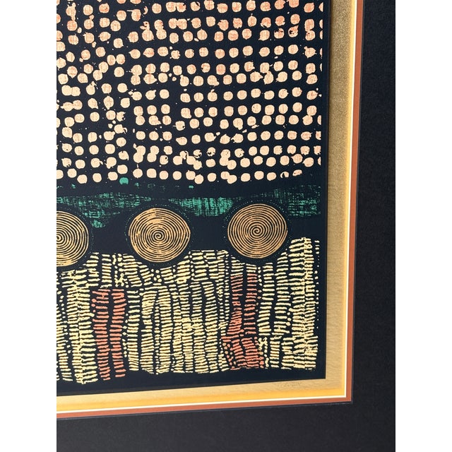 Gold 1970s “Cameroon Ii” Aboriginal-Style Dot Art, Signed Nelson, Gold Matted, Unframed For Sale - Image 8 of 13